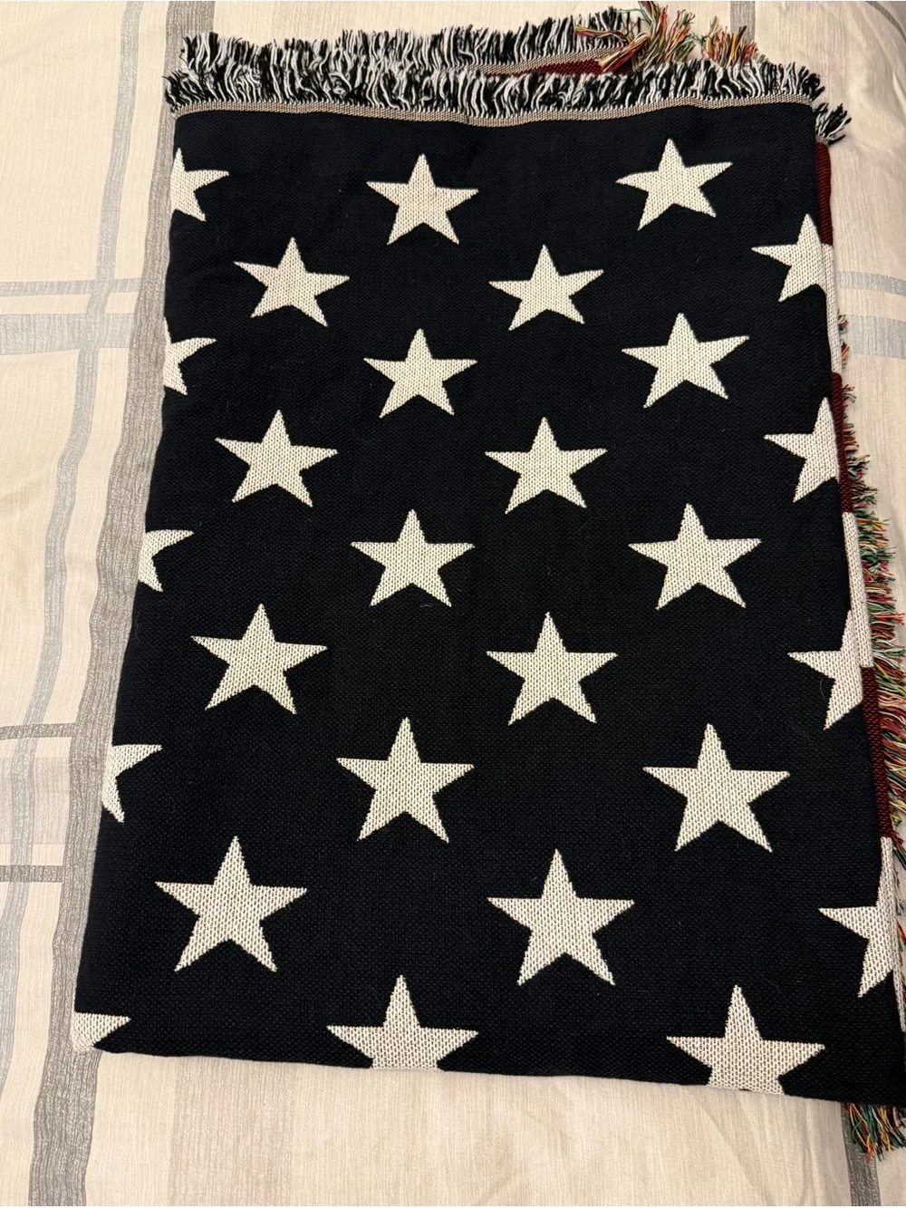 American Flag Woven Throw Blanket - Classic Red, White & Blue 100% Cotton